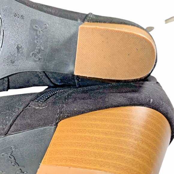 Qupid Black Embroidered Boots Bootie Floral Stacked Heel Sz 6.5 Side Zip Shoes - Picture 10 of 10